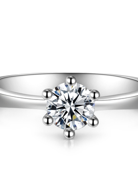 沁缘时尚风六爪仿真结婚银戒指