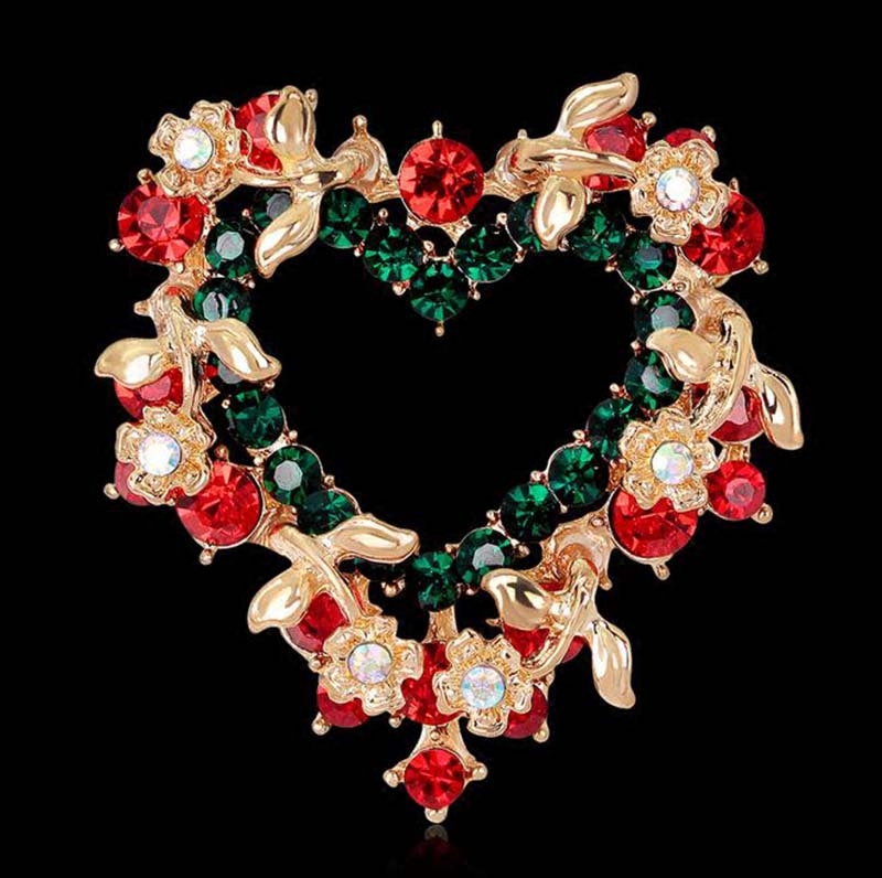欧美时尚饰品心形花环鹿宝石胸针胸花 男女学生圣诞节送礼物配饰
