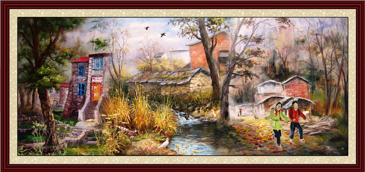 756海报印制展板写真喷绘641乡村油画秋天山水田园风景装饰画