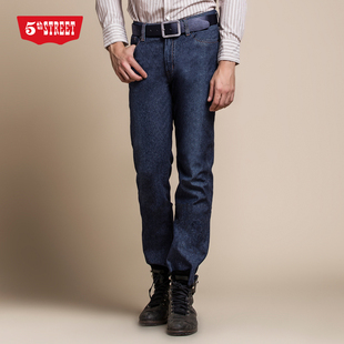 第五街秋冬季保暖加厚针织男保温中直筒牛仔裤长裤 34614133