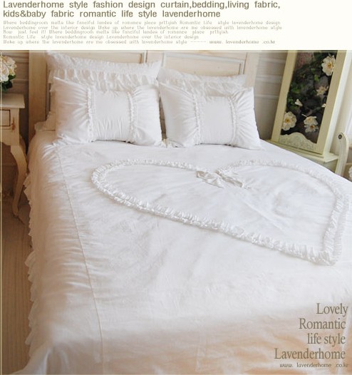 韩国进口白色立体木耳心形蝴蝶结荷叶边公主婚庆四件套床品