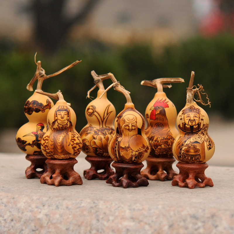 精品天然葫芦烙画烫画寿星财神观音手捻小葫芦文玩葫芦家居工艺品