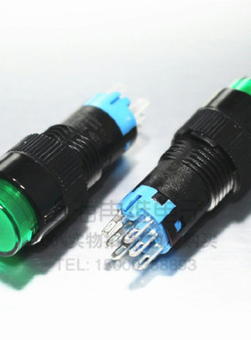 上开 上海永星圆形按钮开关AD12-221-G绿色不带灯 复位 6脚 双极