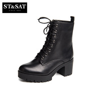 St&Sat/Saturday autumn 2015 new leather shoes with chunky heels high heels short boots with round head SS54112996