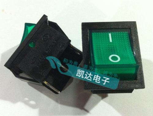 优质ZX 中讯翘班开关 船型开关KCD4-202 六脚两档 绿色带灯 好