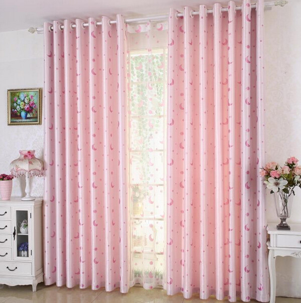 田园儿童房卧室窗帘成品窗纱高档遮光布料 星星 月亮落地窗特价