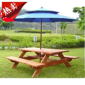 实木户外桌椅庭院休闲连体桌椅室外桌椅碳化桌椅实木连体桌椅