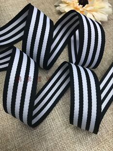 4黑3白黑白条纹织带缎带丝带涤纶间色DIY平纹装饰0.6-3CM四黑三白