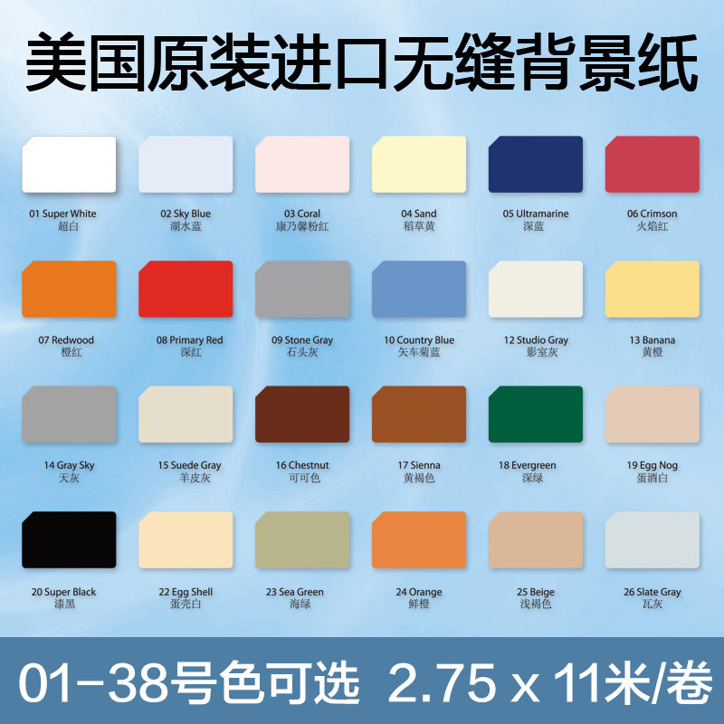 锐鹰 2.75x11米专业摄影背景纸 原装进口背景纸1-90号色可选