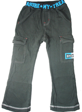 哟呼！日单 3-6岁深绿色全棉薄毛圈微喇长裤34261