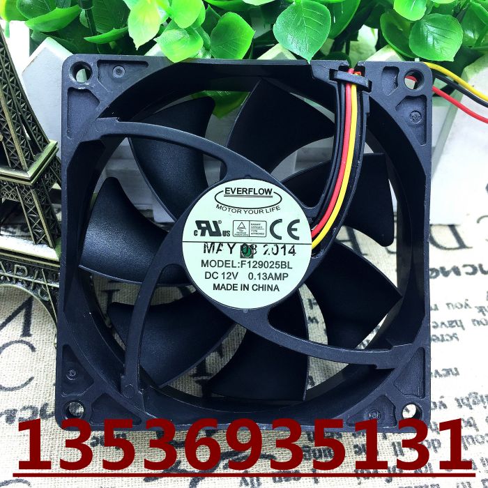 EVERFLOW F129025Bl 12V 0.13A 9025 9cm 3线 双滚珠 散热风扇