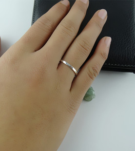 谢家银匠手工999足银银光面1.5毫米戒指 手工情侣尾戒足银关节戒