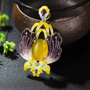 Very Thai cloisonne vintage ladies 925 Silver natural yellow agate flower pendant, fashion pendant wave