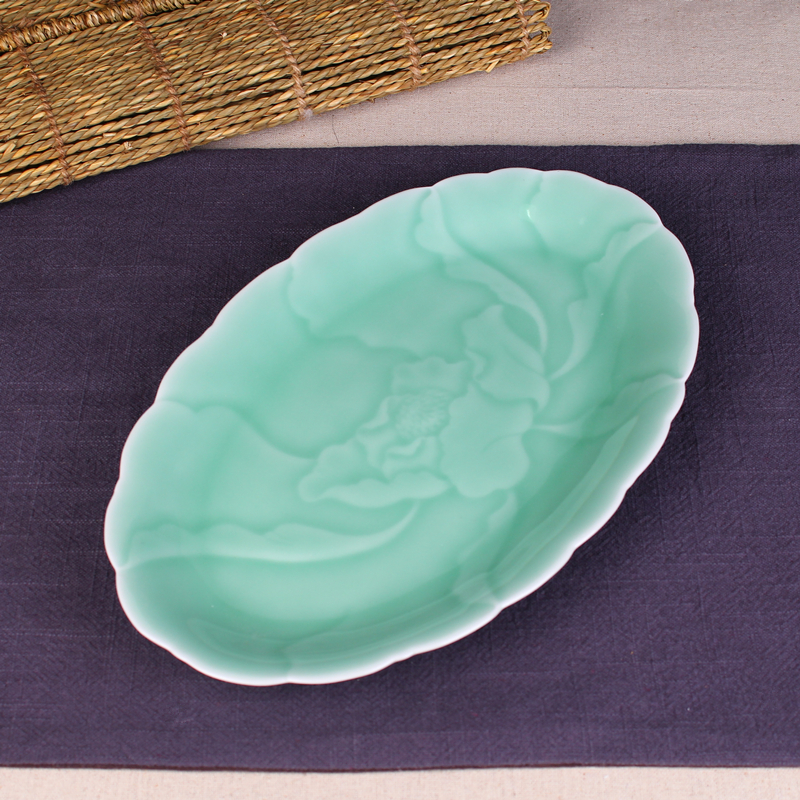 龙泉青瓷餐具鱼盘菜盘 陶瓷创意盘子鱼盘 大号瓷盘微波烤盘蒸鱼盘