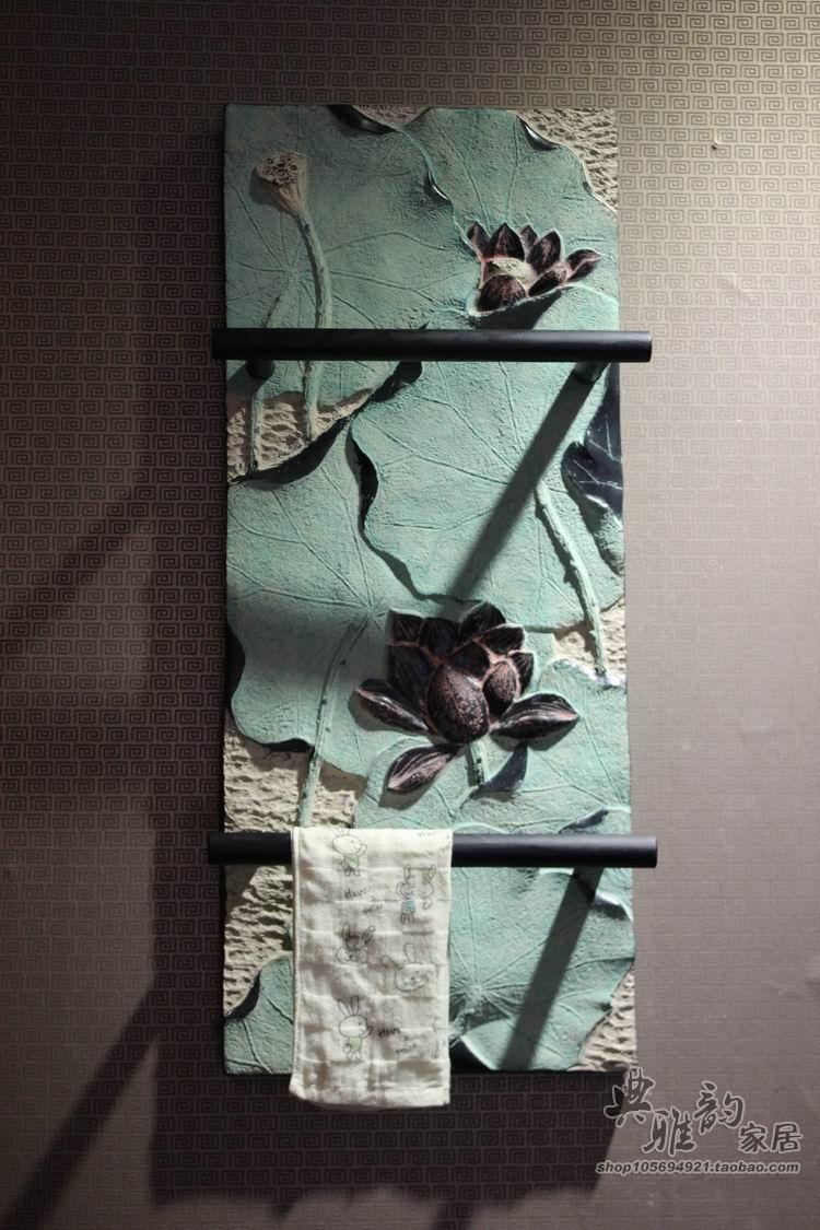 中式仿复古树脂工艺品创意卫浴室用品置物架晾晒架毛巾架荷香荷风