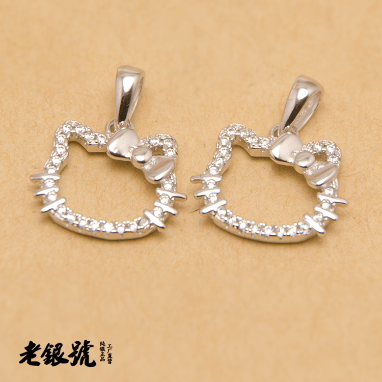S925纯银镶钻镂空蝴蝶结KITTY猫项链手链吊坠 工厂代发S33C