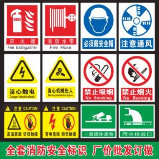 禁止吸烟严禁烟火当心触电注意安全防护标志贴 订消防安全标识牌