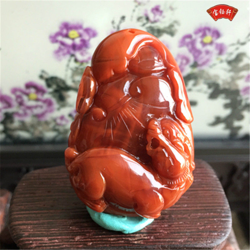 天然川料南红玛瑙貔貅吊坠雕件 火焰红瑞兽挂件雕刻项坠