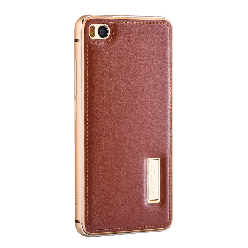 iMatch Luxury Aluminum Metal Bumper Premium Genuine Leather Back Cover Case for Xiaomi Mi 5s & Xiaomi Mi 5s Plus