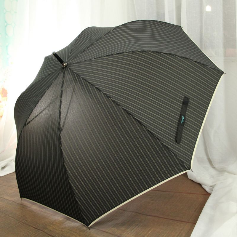 2015新简约竖条纹男士商务弯钩木柄长柄全纤维防风半自动超大雨i.
