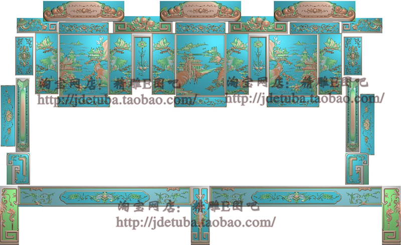 高清设计精雕图jdp灰度图精品吉祥宝座沙发山水福寿桃仙桃福禄寿图片