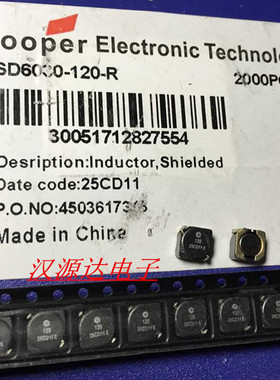 SD6030-120-R  12UH 1.2A 6X6X3MM COOPER原装贴片屏闭功率电感