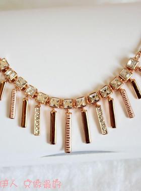 玫瑰金色流苏方形印花防过敏短链