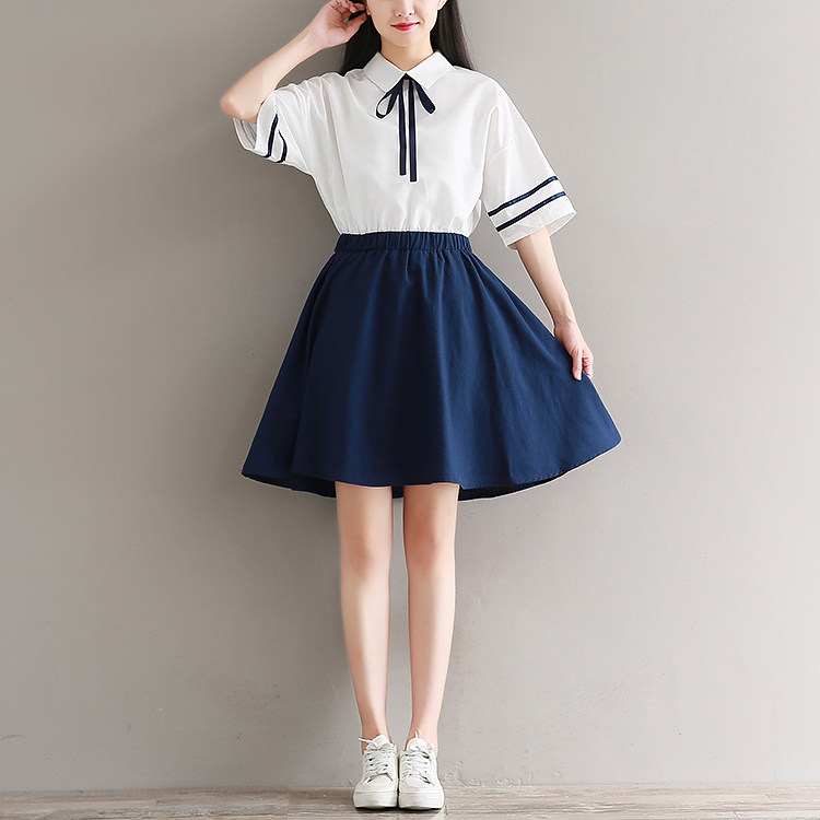 森女日系夏装学院海军风小清新短袖连衣裙学生水手服裙子夏季校服