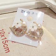 Mail fashion retro Daisy faux Pearl shells of Camellia full rhinestone ladies earrings women