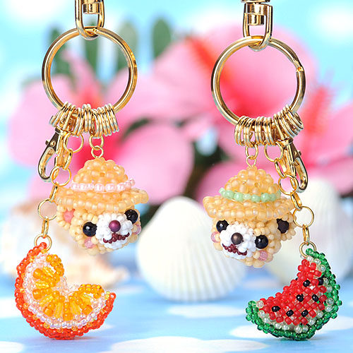 手工串珠 进口TOHO米珠材料包 橘子西瓜熊情侣 日文走线教程