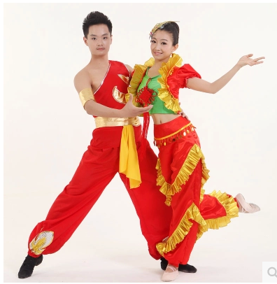 中国红武术服装表演服饰男女款儿童款练功演出服杂技装民族打鼓服