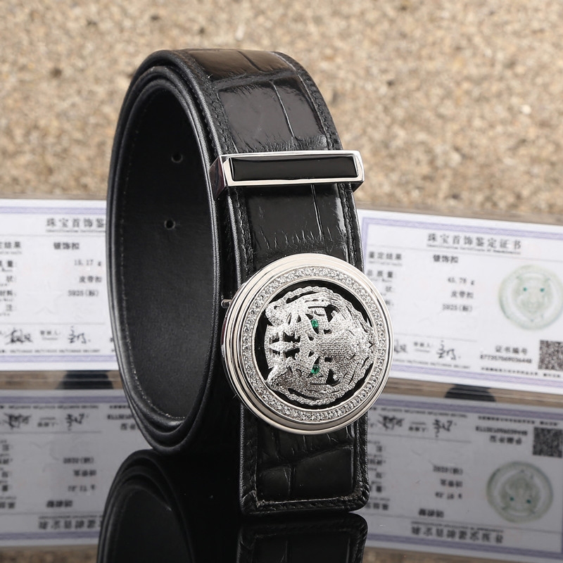 925纯银虎头皮带扣男士真鳄鱼皮皮带镂空老虎扣黑玛瑙戒子腰带扣