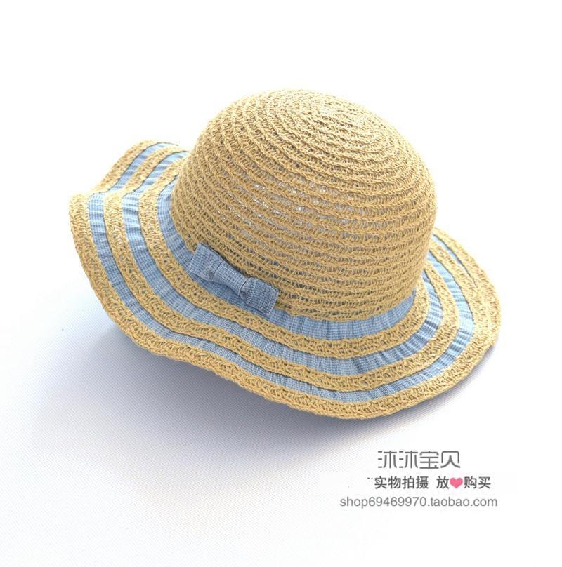 亲子遮阳帽春夏女童薄大檐沙滩可折草帽太阳帽女宝宝喽空渔夫盆帽