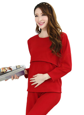 纯色哺乳秋冬居家加厚保暖孕妇装