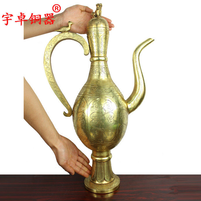 宇卓铜器纯铜水壶黄铜酒壶高藏壶大号桌面装饰工艺品摆件
