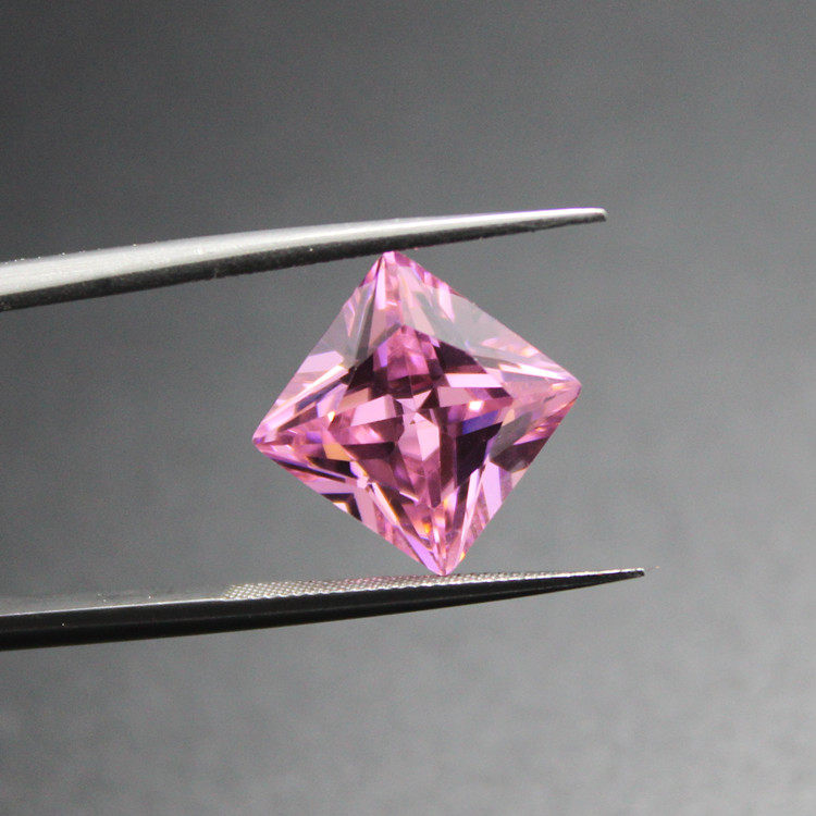 甜美女款公主方正方形粉红锆石裸钻粉钻石亮闪戒指吊坠两用款裸石