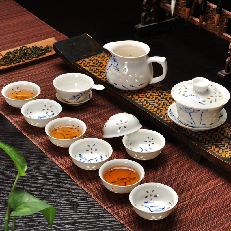 景德镇全套功夫茶具陶瓷创意青花精美盖碗切茶壶茶滤茶杯