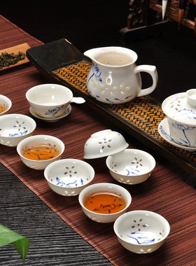 景德镇全套功夫茶具陶瓷创意青花精美盖碗切茶壶茶滤茶杯