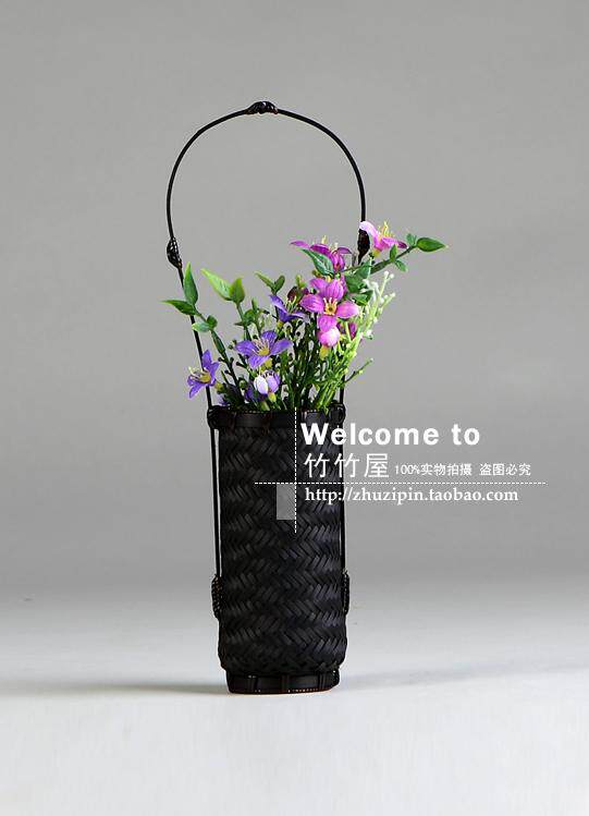 日式花器复古迷你竹编竹子插花器花篮 花道摆件家居装饰 日式仿古