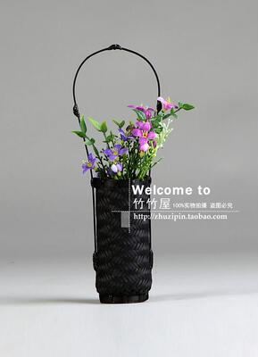 日式花器复古迷你竹编竹子插花器花篮 花道摆件家居装饰 日式仿古
