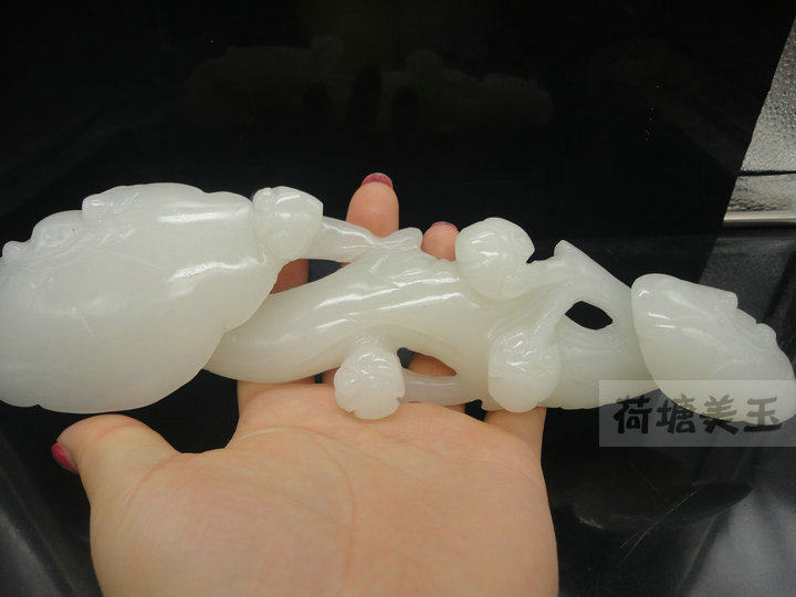 进口伊朗白玉如意摆件 玉石灵芝大号如意家居饰品摆设送底座特价