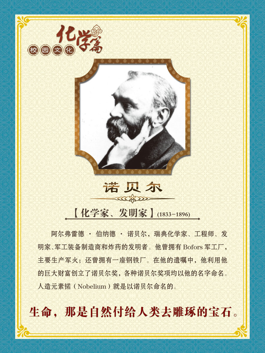 730海报印制展板写真喷绘贴纸716校园文化实验室名人化学家诺贝尔