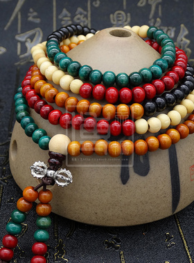 五色彩檀珠佛珠手链文玩