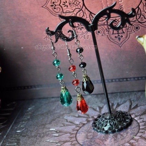 『熔火之心』欧美哥特宫廷复古红黑绿水晶宝石简约气质耳环耳夹