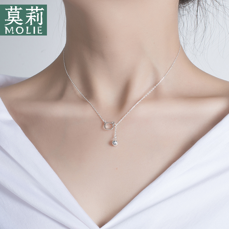 s925純銀項鏈女日韓國時尚個性吊墜Q貓短款可愛百搭首飾品鎖骨鏈