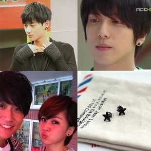 EXO 黄子韬tao KING雷婷 曾沛慈 郑容和同款黑色钛钢五角星星耳钉