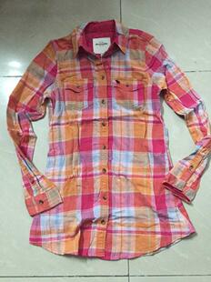 AF/大童少女款 格子衬衫双层纯棉 超美舒适桔粉格长袖百搭中长