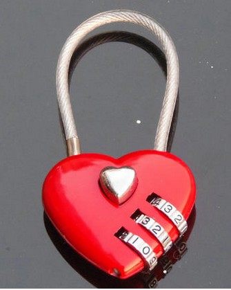 南山塔同心锁红色连心密码锁爱心3位密码锁情人节礼物