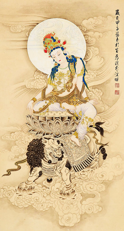 画像绘佛教道教用品挂像招财挂像挂画贴画文殊菩萨功为善行