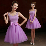 Fashionable short gowns 2015 new style bridesmaid dresses purple dresses lace wedding dress bridesmaid dress